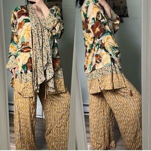 Vintage Carole Little Boho baggy flowy wide leg & kimono blazer matching set
